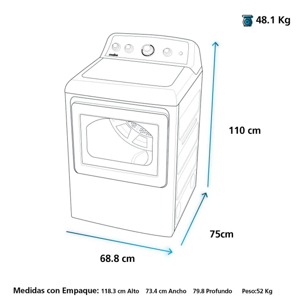 1200Wx1200H G Mabe Secadora 22Kg Blanco SMG47N8MSBBB0 Isometrico
