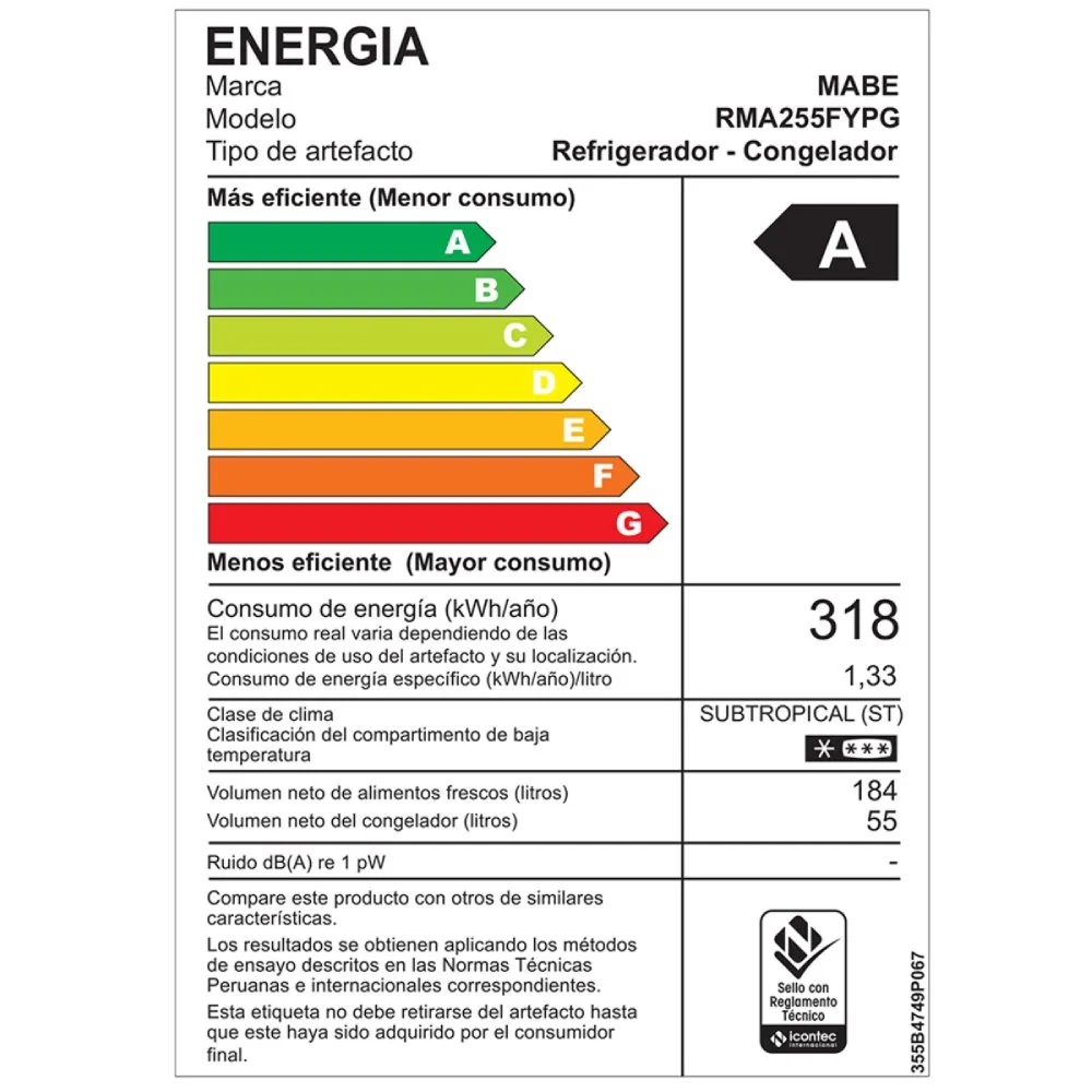 1200Wx1200H L Mabe Refrigeradores 264L Grafito RMA255FYPG Retiq