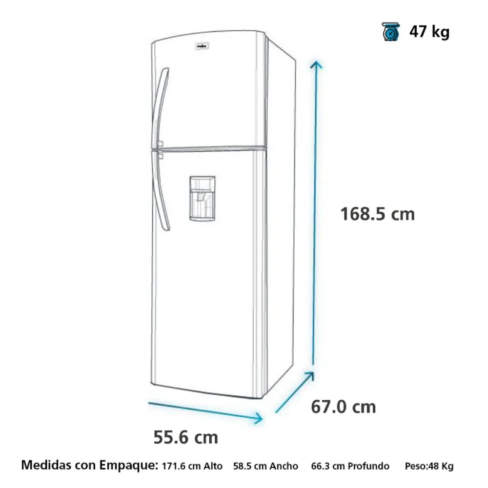 1200Wx1200H M Mabe Refrigeradores 264L Grafito RMA255FYPG Isometrico