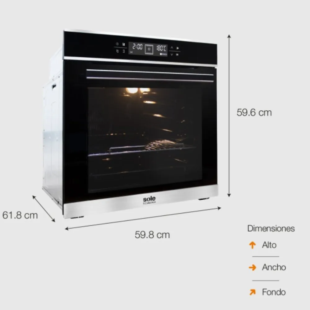 Horno Empotrable Electrico S Collection Sole de 75L Panel Digital y Turbo Conveccion SOLHO019 SOLROST001 6