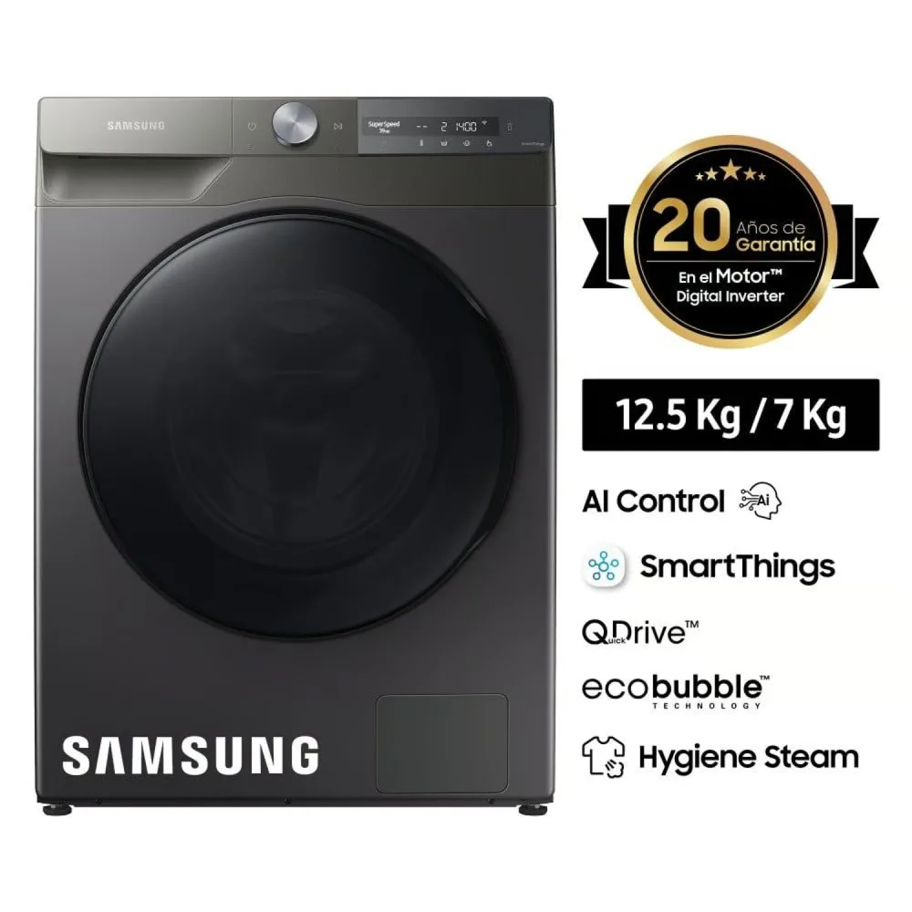 Lavaseca Samsung 12.5 kg 7 kg con AI Control SmartThings Eco Bubble y QuickDrive WD12T704DBNPE