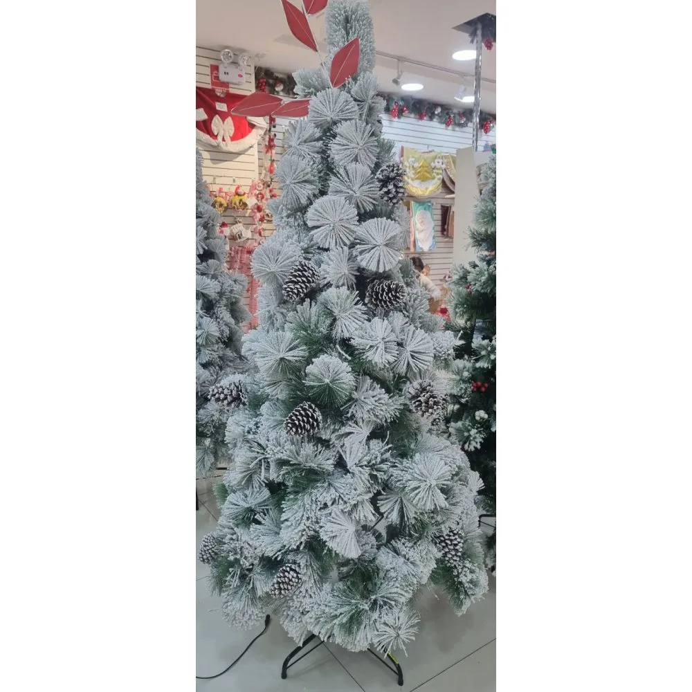 Arbol de Navidad Nevado con Pinas Apariencia real 180cm de Alto Incluye soporte 1