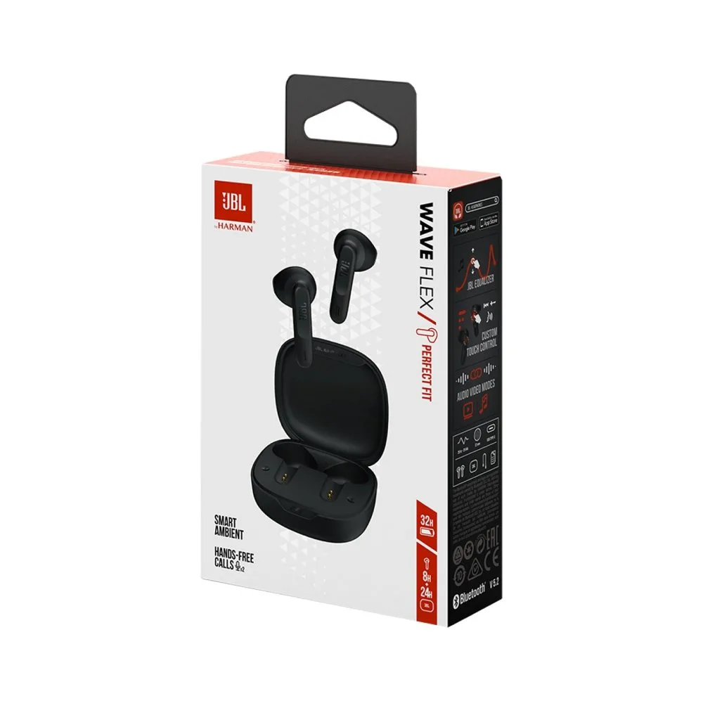 Audifonos Bluetooth True Wireless JBL Wave Flex Resistencia al agua IP54 duracion de hasta 8 horas control de musica y llamadas negro