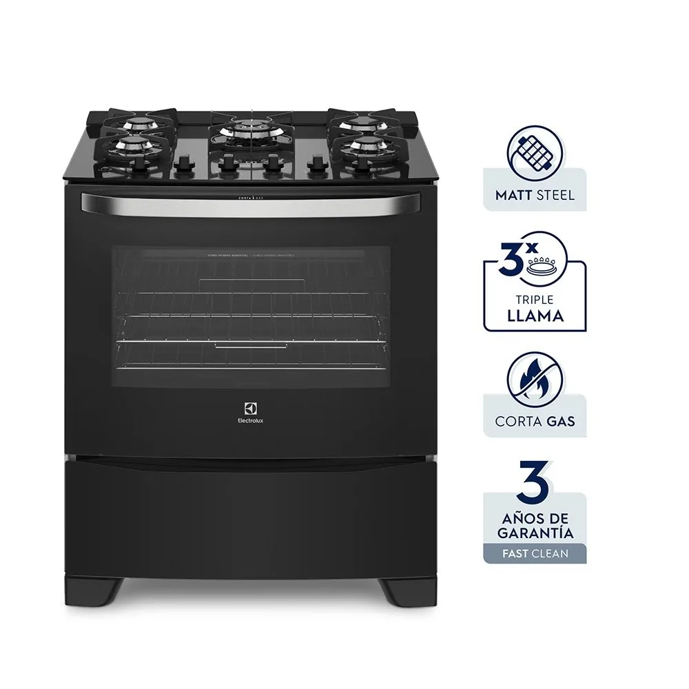 Cocina a Gas Electrolux Freestanding 5 Hornillas Triple Llama 76GS 3