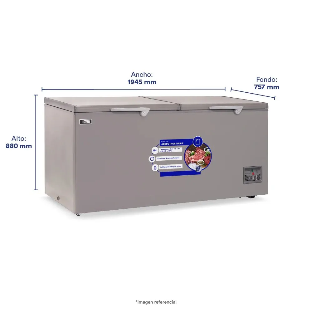 Congelador Horizontal Ilumi 800 L con Tina de Acero Inoxidable TFI 8002DG en Color Gris 3