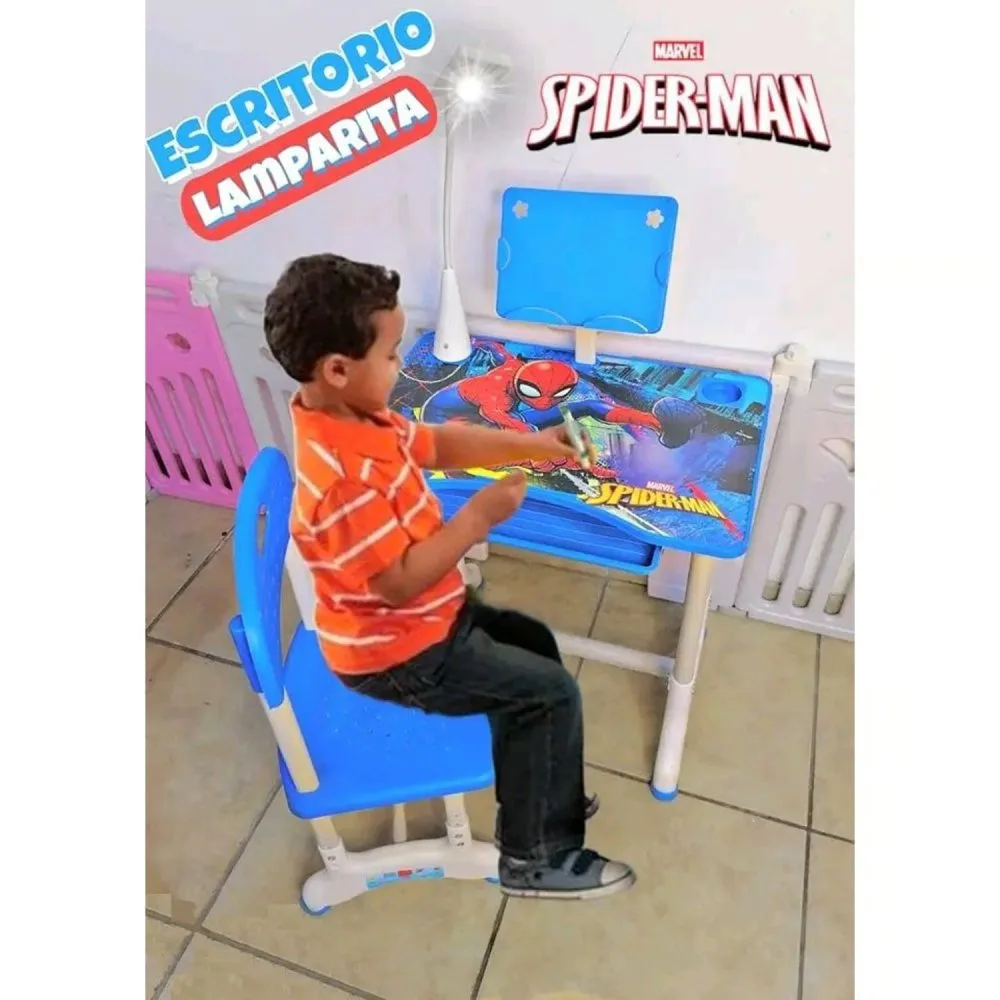 Escritorio Escolar Ergonomica Ajustable Con Silla Y Lampara Spiderman Incluye Arbol 60cm de Alto 3