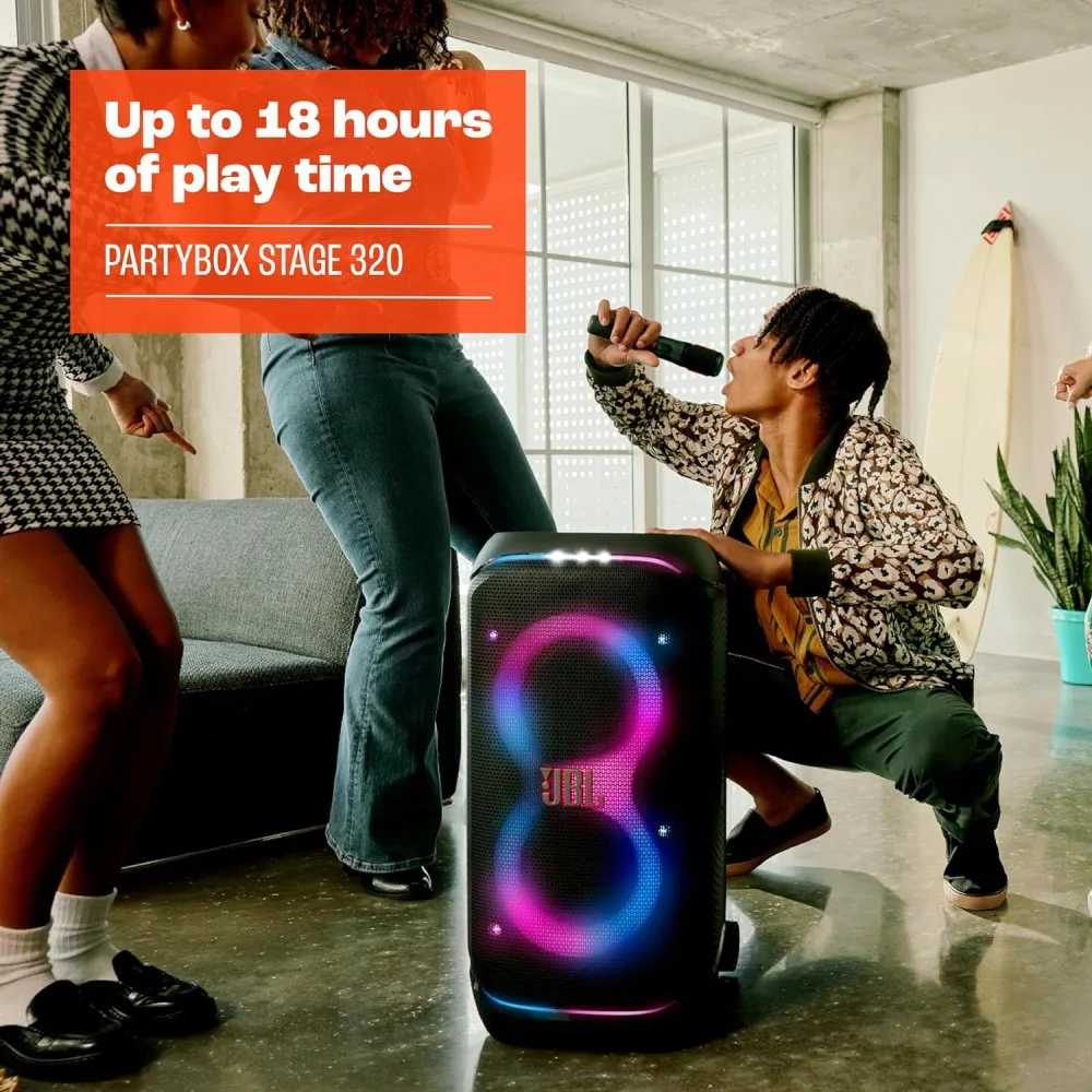 Parlante JBL PartyBox Stage 320 Potente Sonido Pro IPX4 Hasta 18 Horas de Reproduccion Color Negro 10