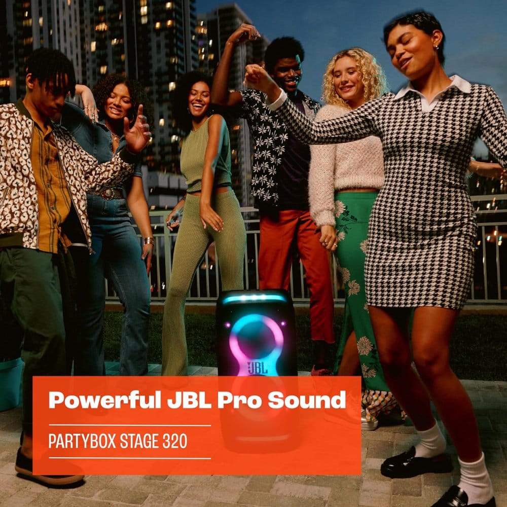 Parlante JBL PartyBox Stage 320 Potente Sonido Pro IPX4 Hasta 18 Horas de Reproduccion Color Negro 9