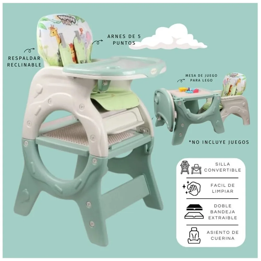 SILLA CARPETA 4 EN 1 DONNA COMEDOR PARA BEBES VERDE 2