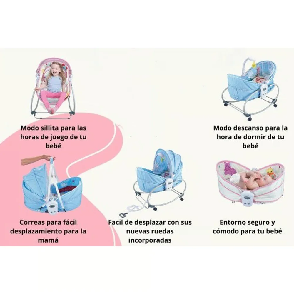 Silla Mecedora Multifuncional con Vibraciones Relajantes y Transformacion en Moises Azul 2