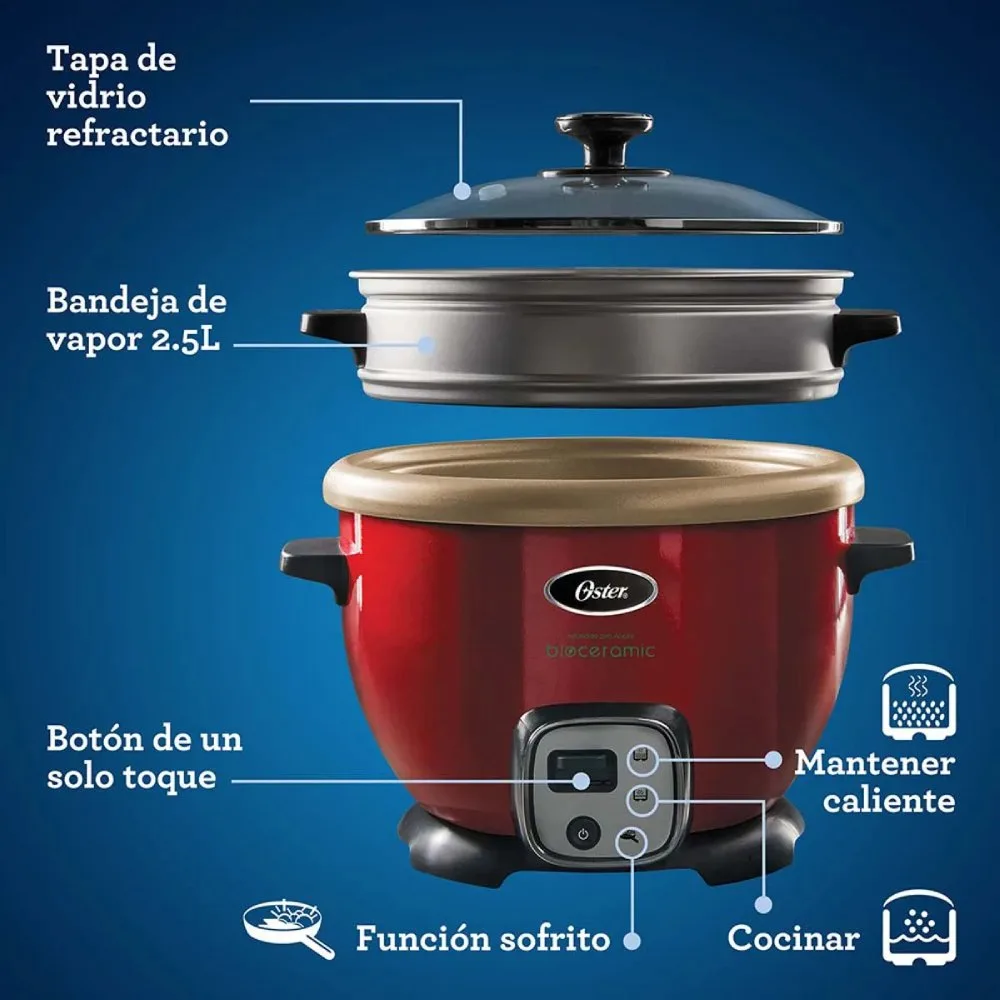 Arrocera Multiusos Oster® 1.8L CKSTRC7129R Funcion Sofrito Recubrimiento Bioceramic® Infundido con Aceite de Oliva Bandeja de Vapor 2