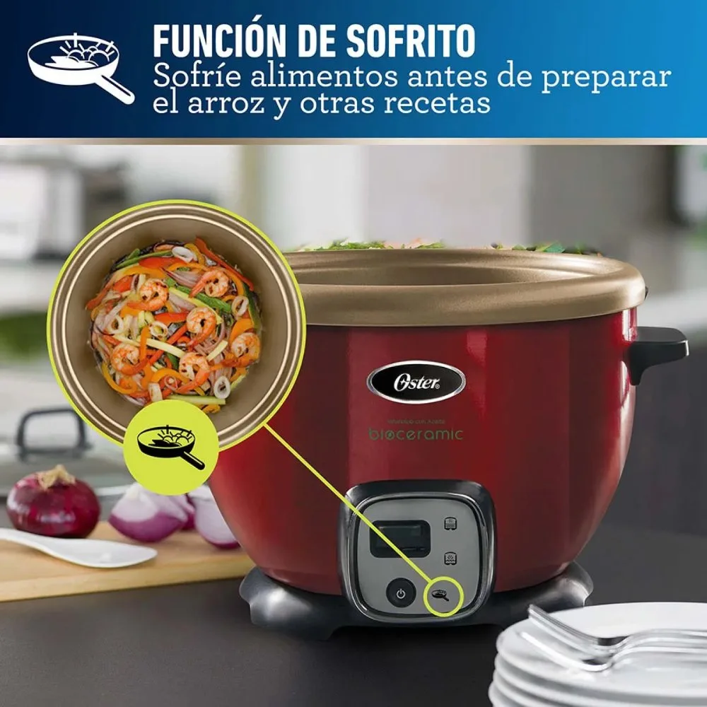 Arrocera Multiusos Oster® 1.8L CKSTRC7129R Funcion Sofrito Recubrimiento Bioceramic® Infundido con Aceite de Oliva Bandeja de Vapor 4
