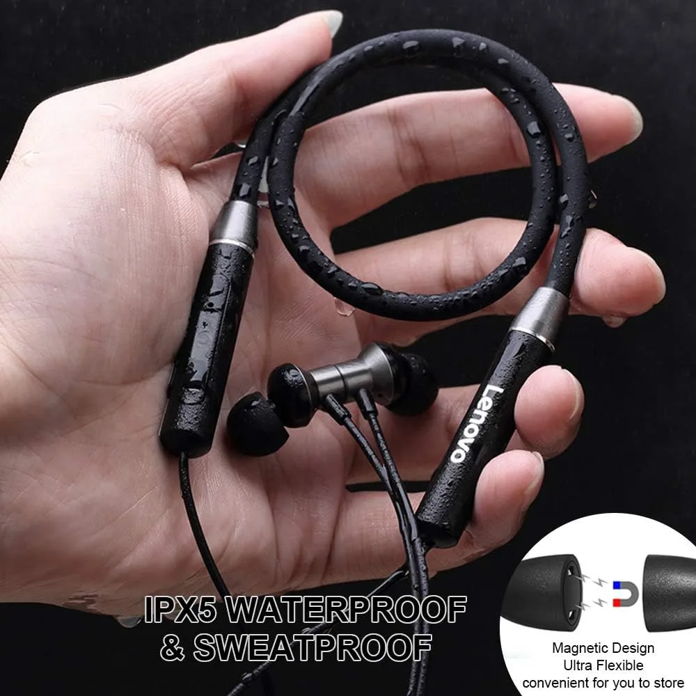 Audifonos Bluetooth Lenovo HE05 Deportivos y Resistentes al Sudor Sonido de Alta Calidad 8 Horas de Reproduccion Microfono Integrado