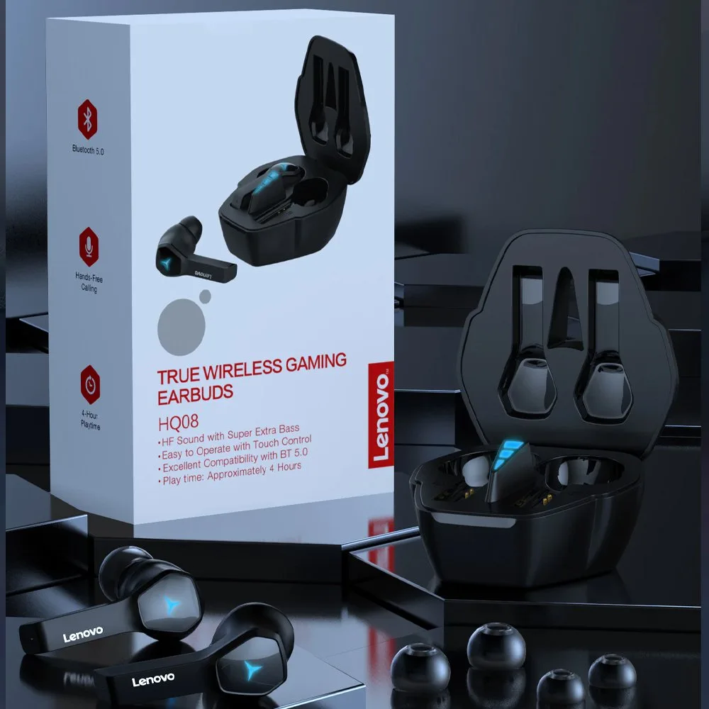 Audifonos Inalambricos Bluetooth Lenovo HQ08 TWS para Gaming Cancelacion de Ruido Resistencia al Agua Asistente de Voz y Estuche de Carga