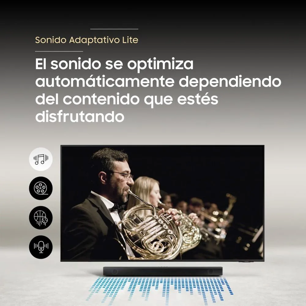 Barra de Sonido Samsung HW C450 2.1 Canales con DTS Virtual X Subwoofer Inalambrico Potenciador de Bajos Modo Juego y Sonido Adaptativo Lite 4