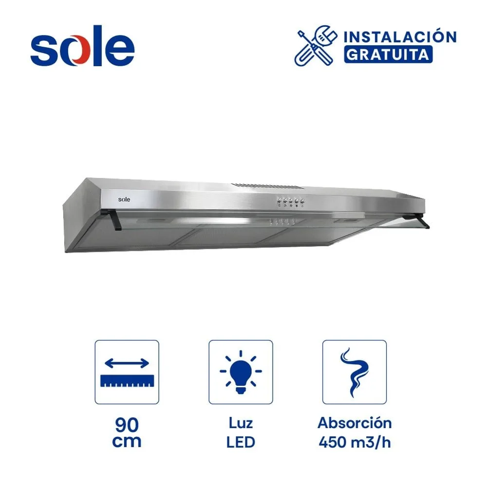 Campana Extractora Inoxidable Roma 90cm TURE17COV2 3 Niveles de Absorcion 2 Motores Potentes Iluminacion LED y Sistema de Seguridad