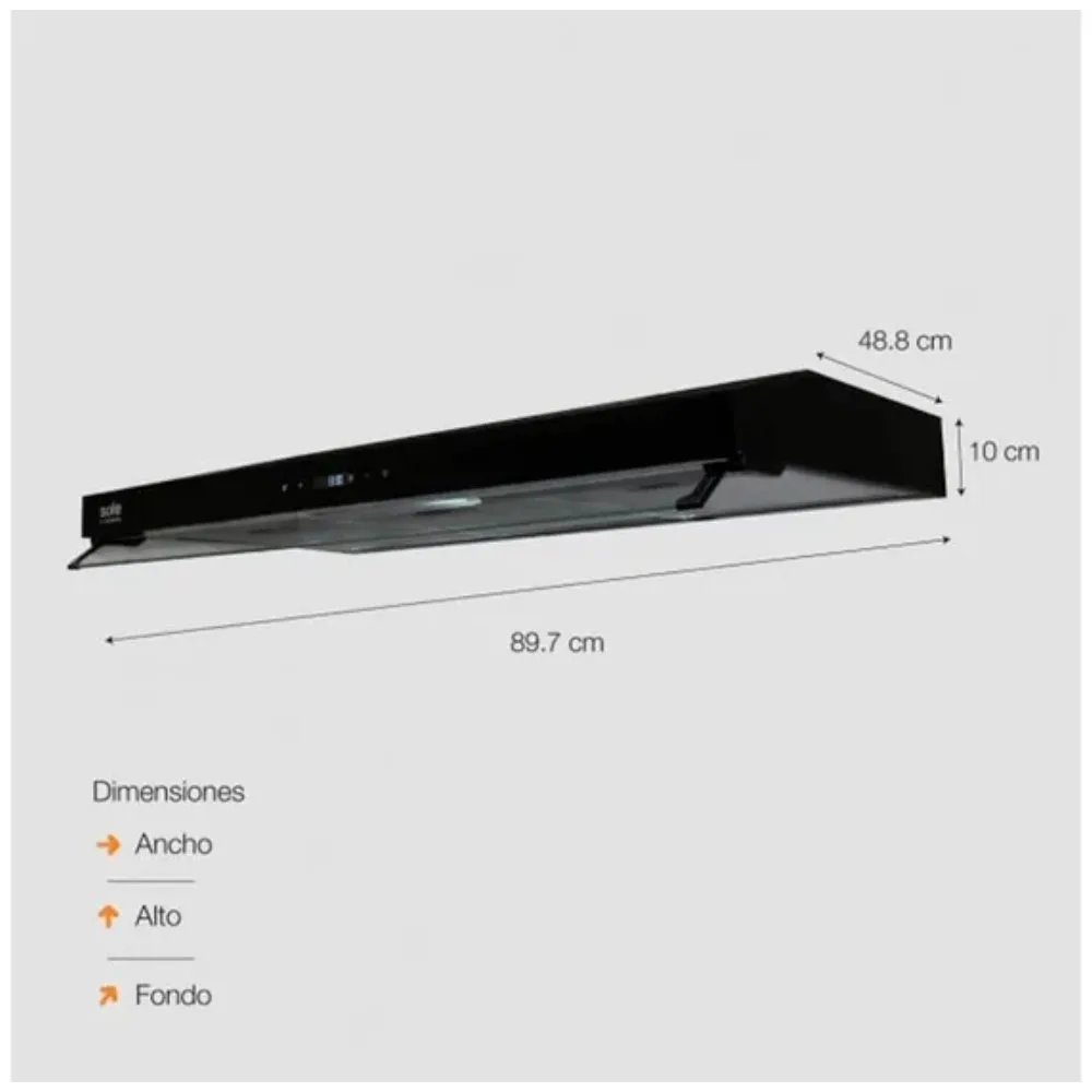 Campana Extractora Sole TURE19CO 90cm Diseno Slim Black 2 Motores Potentes Panel Digital Touch y Alta Eficiencia de Extraccion 3