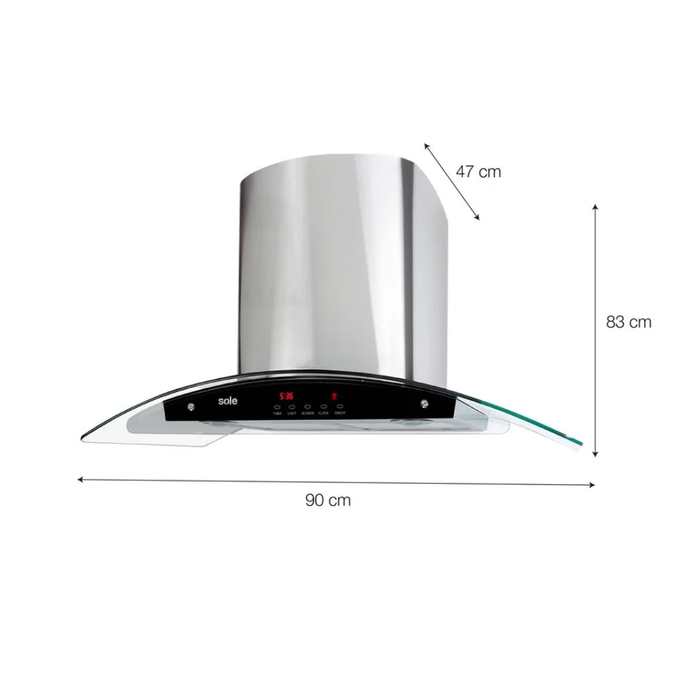 Campana Extractora Venus Plus Sole 90cm Diseno Elegante 3 Niveles de Absorcion Encendido Smart y Alta Potencia de Extraccion 6