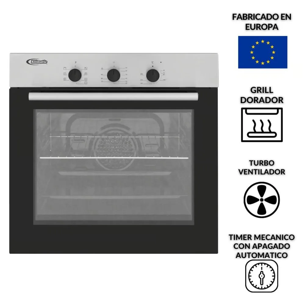 Horno Empotrable Electrico Klimatic HKT600 PIX 7 Funciones Grill Turbo Ventilador Timer Automatico y Luz Interior 2