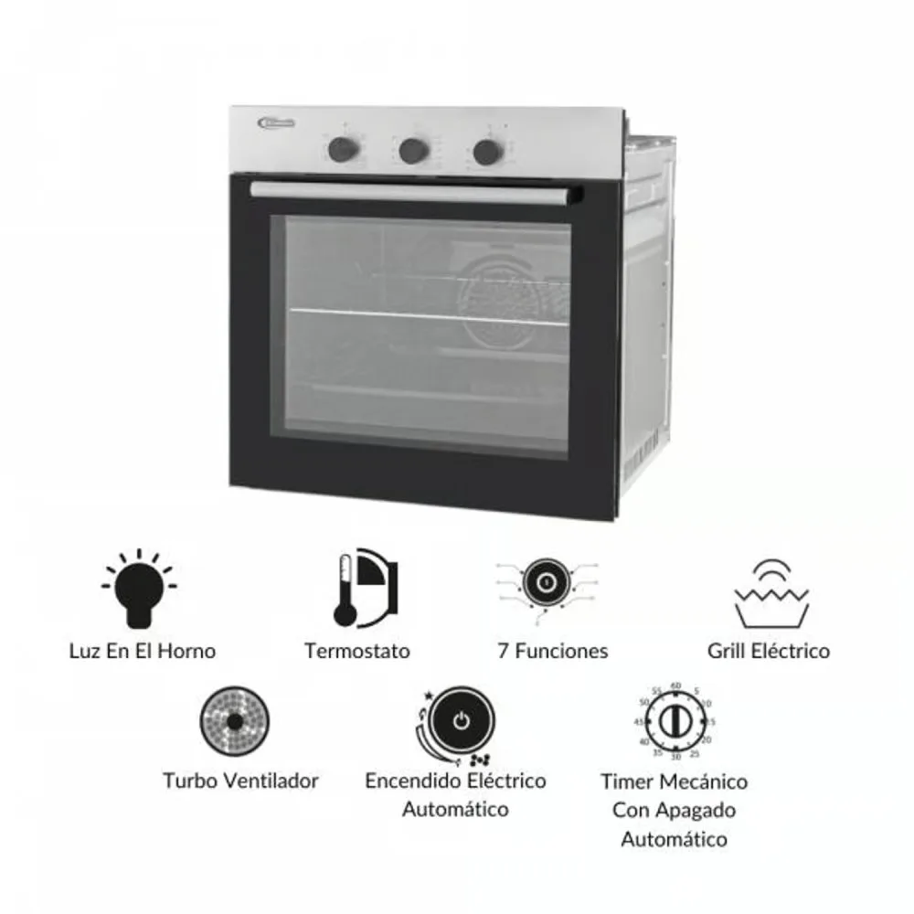 Horno Empotrable Electrico Klimatic HKT600 PIX 7 Funciones Grill Turbo Ventilador Timer Automatico y Luz Interior