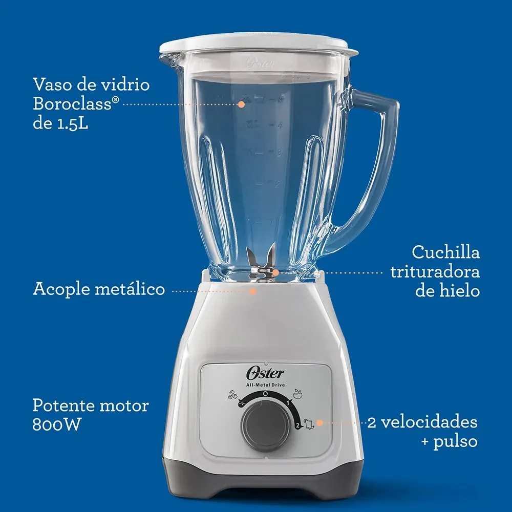 Licuadora Oster® con Vaso de Vidrio Boroclass® y Control de Perilla BLSTKAGWRD – 550 W de Potencia 2