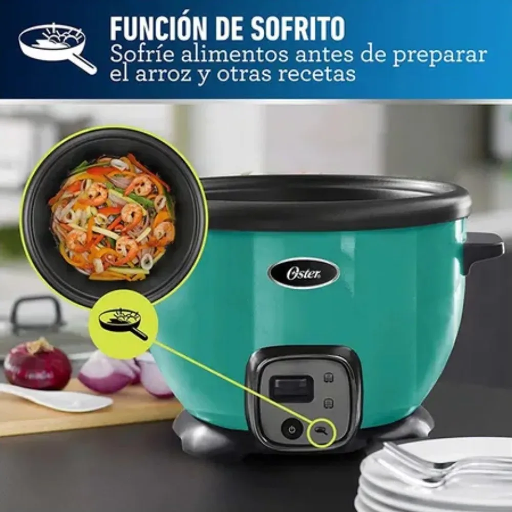 Olla Arrocera Oster 1.8L CKSTRC8029T con Funcion Sofrito Tazon Antiadherente y Tapa de Vidrio Refractario – Turquesa 2