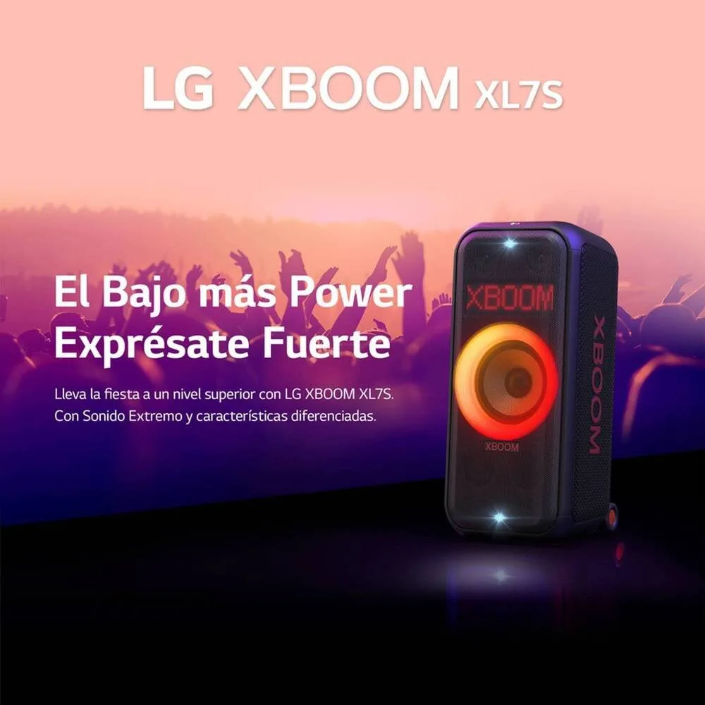 Parlante Bluetooth LG XBOOM XL7S 250W con Iluminacion Pixel Art IPX4 Asa Telescopica y Ruedas 6