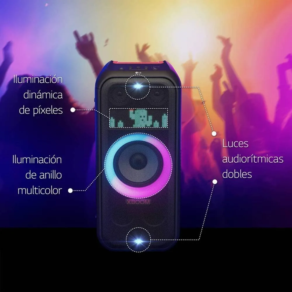 Parlante Bluetooth LG XBOOM XL7S 250W con Iluminacion Pixel Art IPX4 Asa Telescopica y Ruedas 8