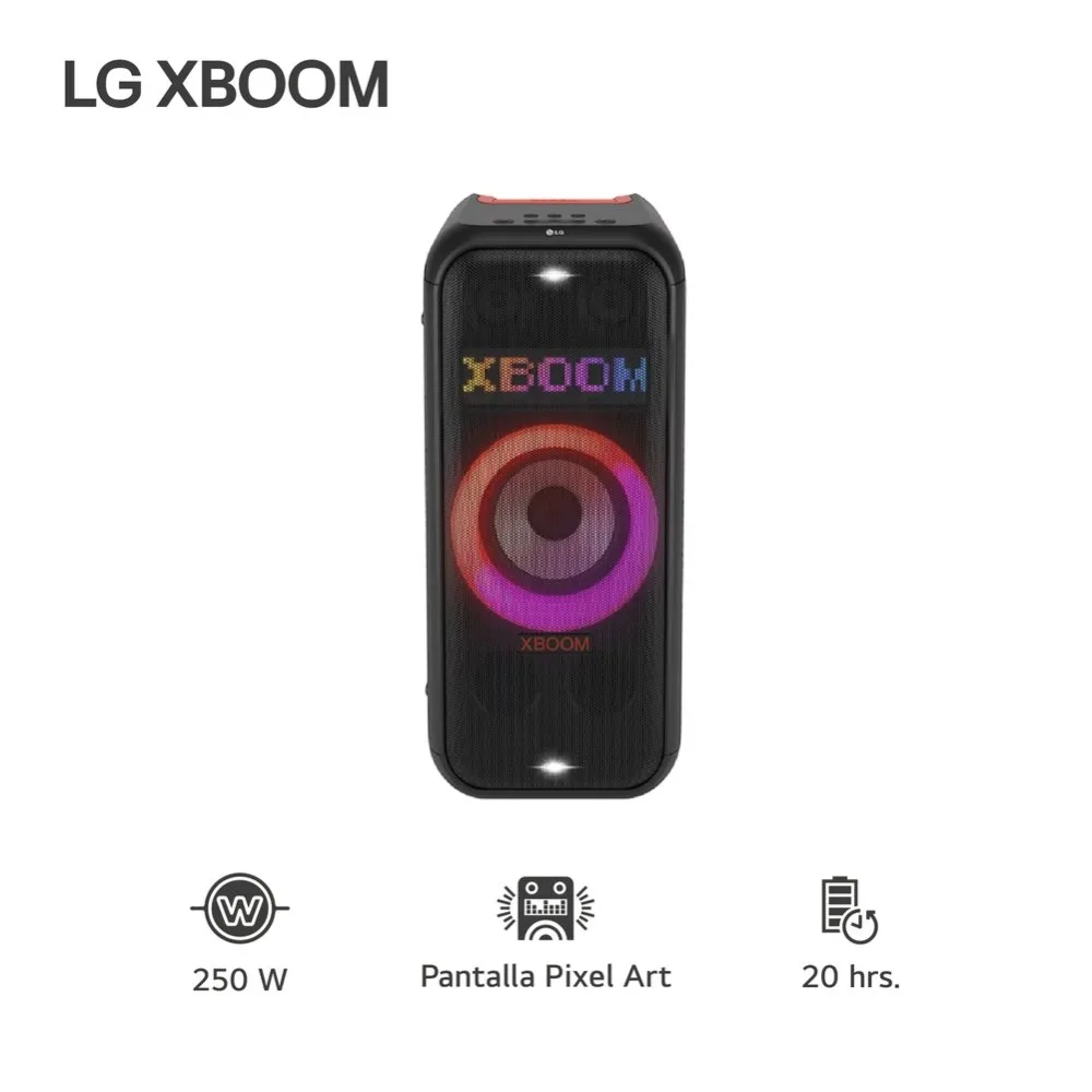 Parlante Bluetooth LG XBOOM XL7S 250W con Iluminacion Pixel Art IPX4 Asa Telescopica y Ruedas