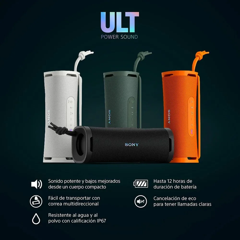 Parlante Bluetooth Sony SRS ULT10 Portatil ULT FIELD 1 Gris – Sonido Potente Resistente al Agua Bateria de 12 Horas y Carga USB Type C® 6