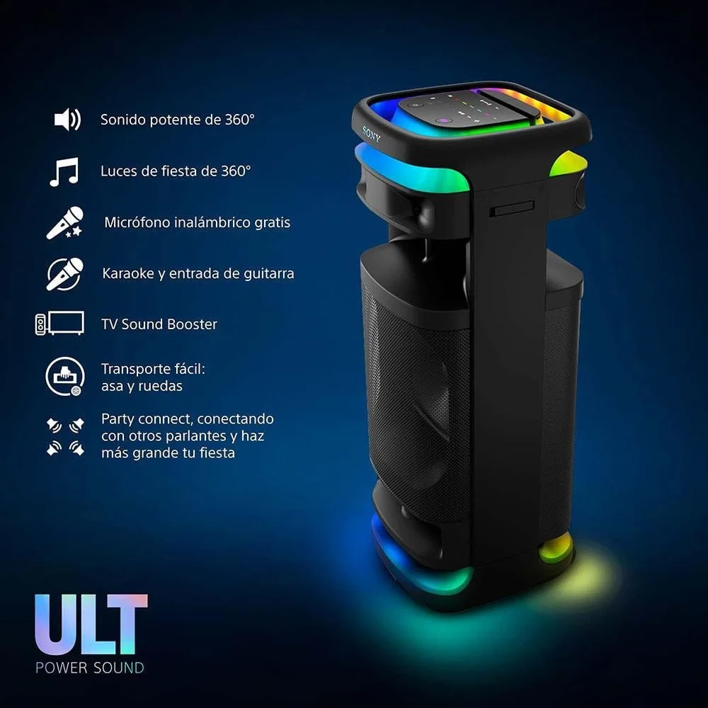 Parlante Bluetooth Sony ULT TOWER 10 con graves potentes luces de fiesta 360° microfono inalambrico y conexion multipunto 6