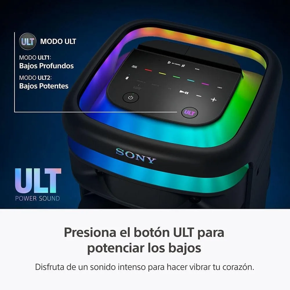 Parlante Bluetooth Sony ULT TOWER 10 con graves potentes luces de fiesta 360° microfono inalambrico y conexion multipunto 7