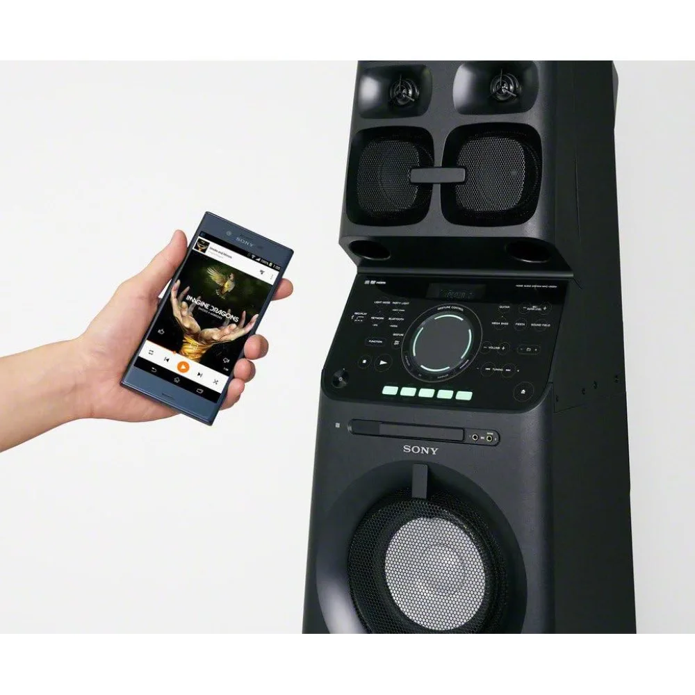 Parlante Bluetooth Sony con iluminacion LED efectos de DJ reproductor de DVD y control de gestos Transporte facil con asa y ruedas 4