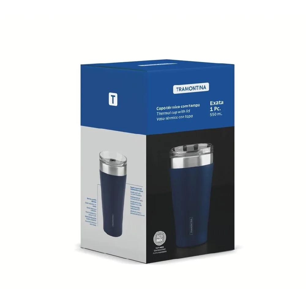 Vaso Termico de Acero Inox con tapa 500 ml Azul Exata Tramontina es un accesorio ideal para quienes disfrutan de bebidas en movimiento 7