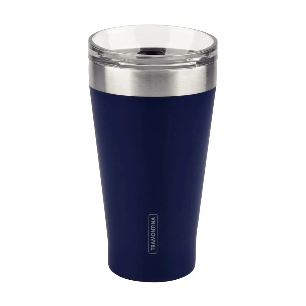 Vaso Termico de Acero Inox con tapa 500 ml Azul Exata Tramontina es un accesorio ideal para quienes disfrutan de bebidas en movimiento