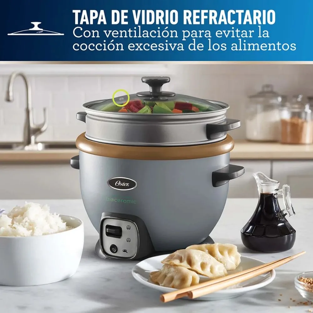 Arrocera Multiusos Oster® 10 Tazas con Funcion Sofrito Recubrimiento Bioceramic® Infundido con Aceite de Oliva y Bandeja de Vapor CKSTRC7129S 3 1