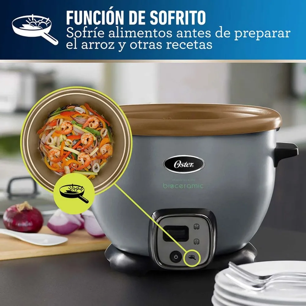 Arrocera Multiusos Oster® 10 Tazas con Funcion Sofrito Recubrimiento Bioceramic® Infundido con Aceite de Oliva y Bandeja de Vapor CKSTRC7129S 4 1