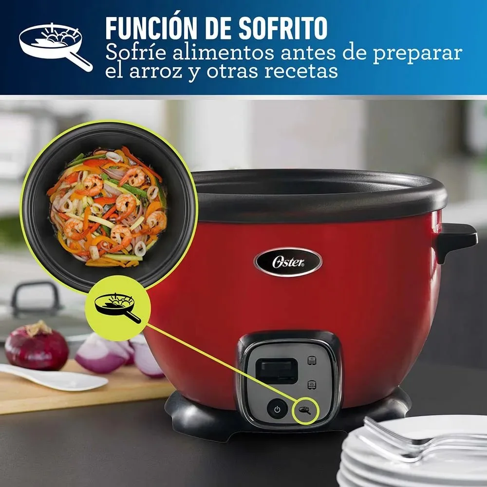 Arrocera Multiusos Oster® Roja con Funcion Sofrito 12 Tazas Bandeja de Vapor y Recubrimiento Antiadherente CKSTRC7030R 5