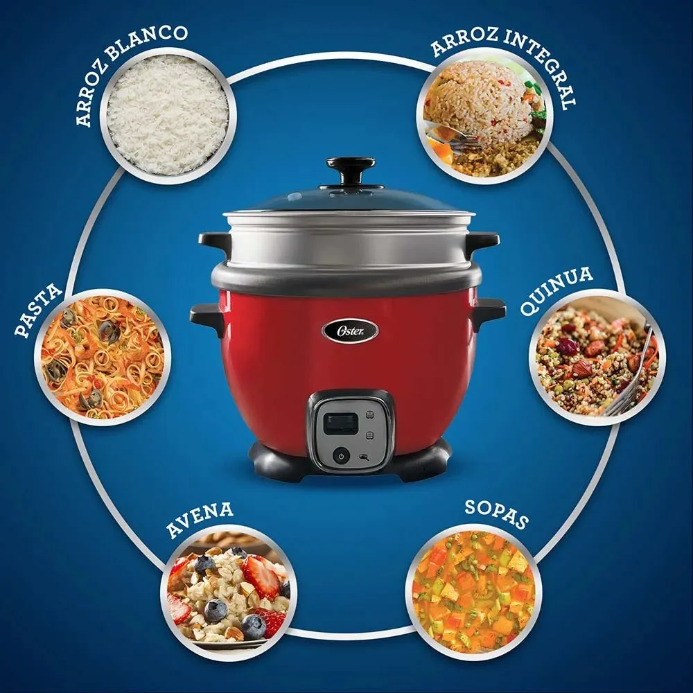 Arrocera Multiusos Oster® Roja con Funcion Sofrito 12 Tazas Bandeja de Vapor y Recubrimiento Antiadherente CKSTRC7030R 7
