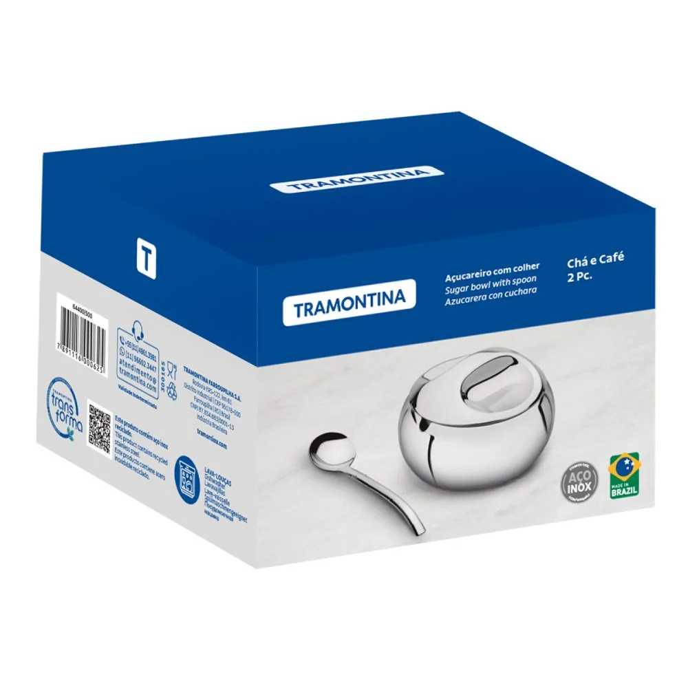 Azucarero de Acero Inoxidable 300gr con Cuchara Tramontina 64400500 5