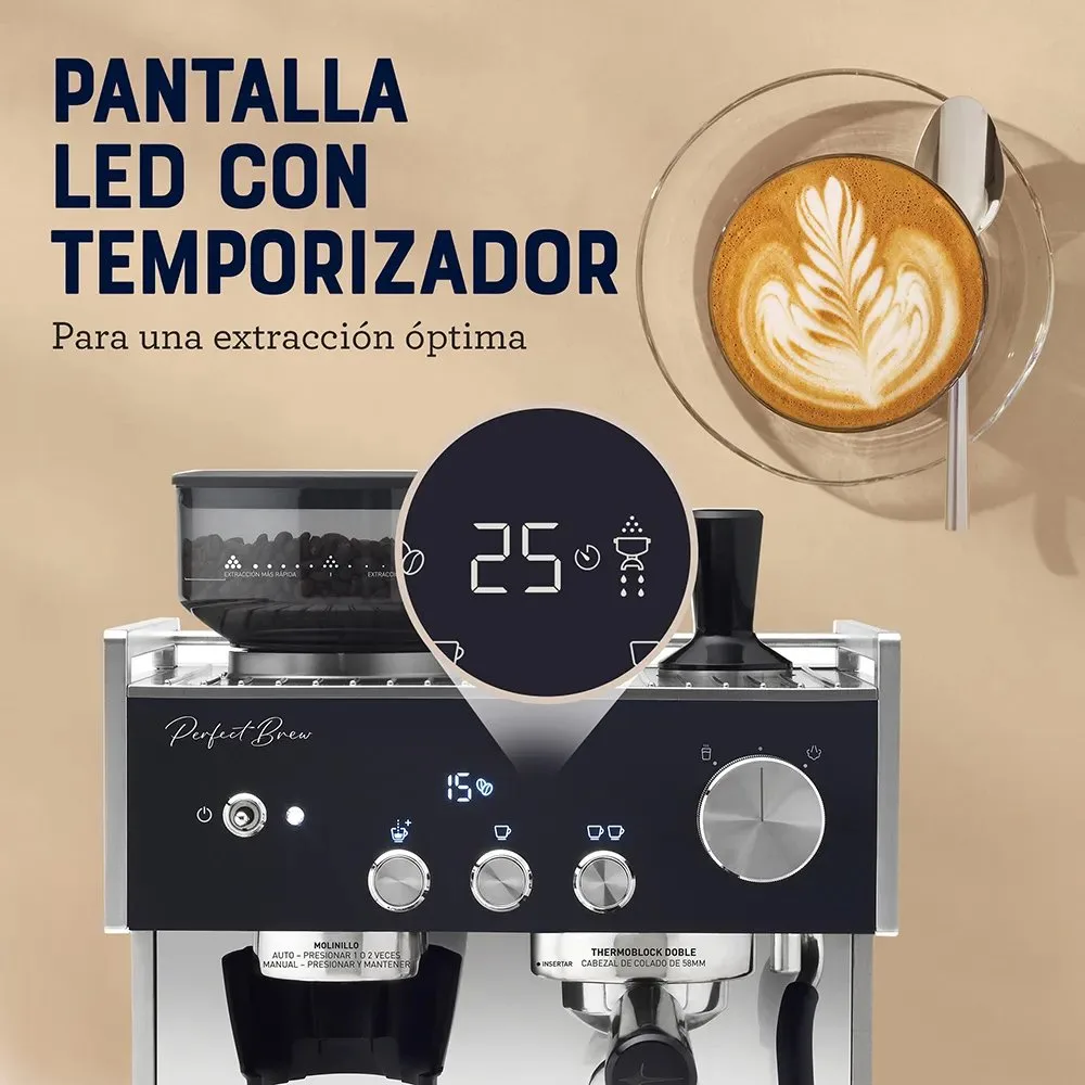 Cafetera para Espresso Oster® Perfect Brew Maxima BVSTEM7400 con Molinillo Conico y Sistema Thermoblock Doble 3