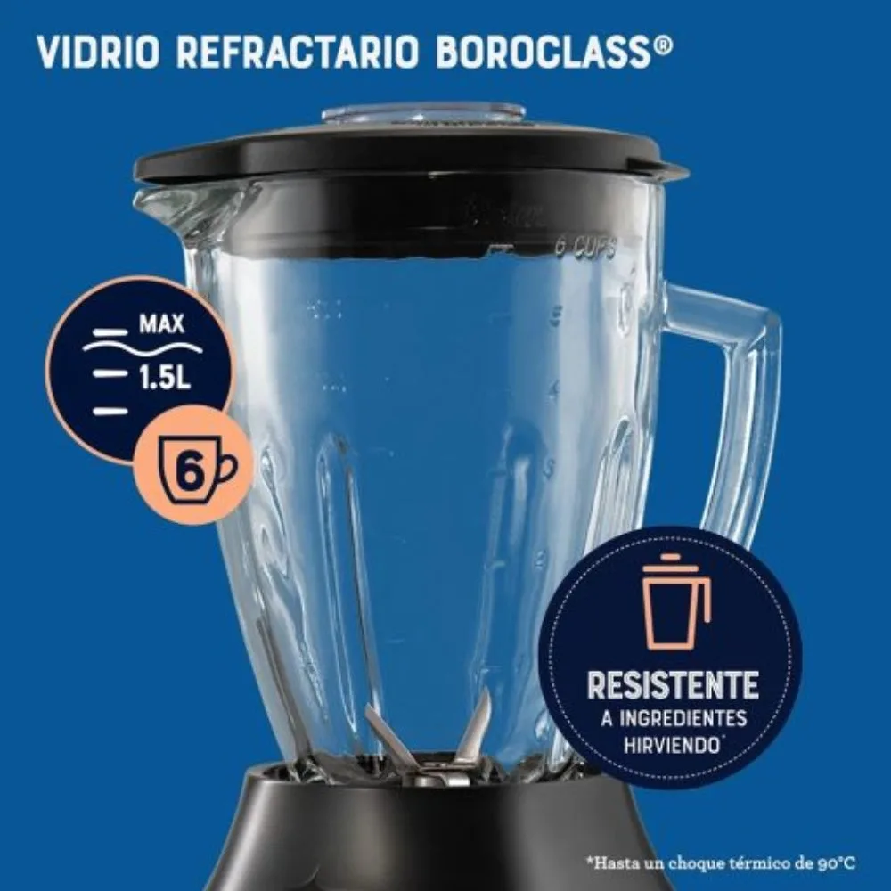 Licuadora Oster® 1.5L con 6 Velocidades y Motor de 600W – Vaso de Vidrio Boroclass BLSTPEG CPB 5
